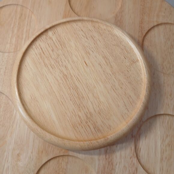 Large Vintage Hardwood Oak LAZY SUSAN Divided Platter Kitchen Organizer 18” - Picture 2 of 6